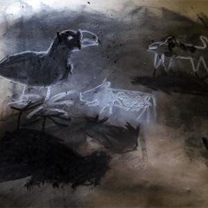 Drawing in charcoal by torchlight