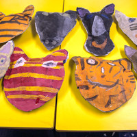 Animal Heads made by pupils in the Art Cabin at