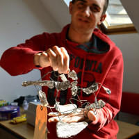 Luke, learner at Red2Green delighted with his finished sculpture in the Arts Council funded Aspire to Create project