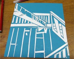 Students create collagraphs inspired by architecture with Paula Briggs.