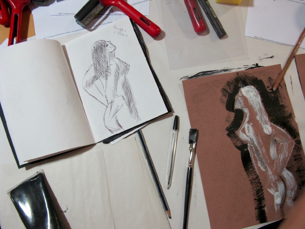 From sketchbooks and drawing on the gallery floor to finished mono-prints - SC Fitz