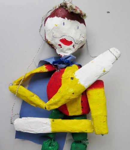 Children make jointed puppets in response to a painting