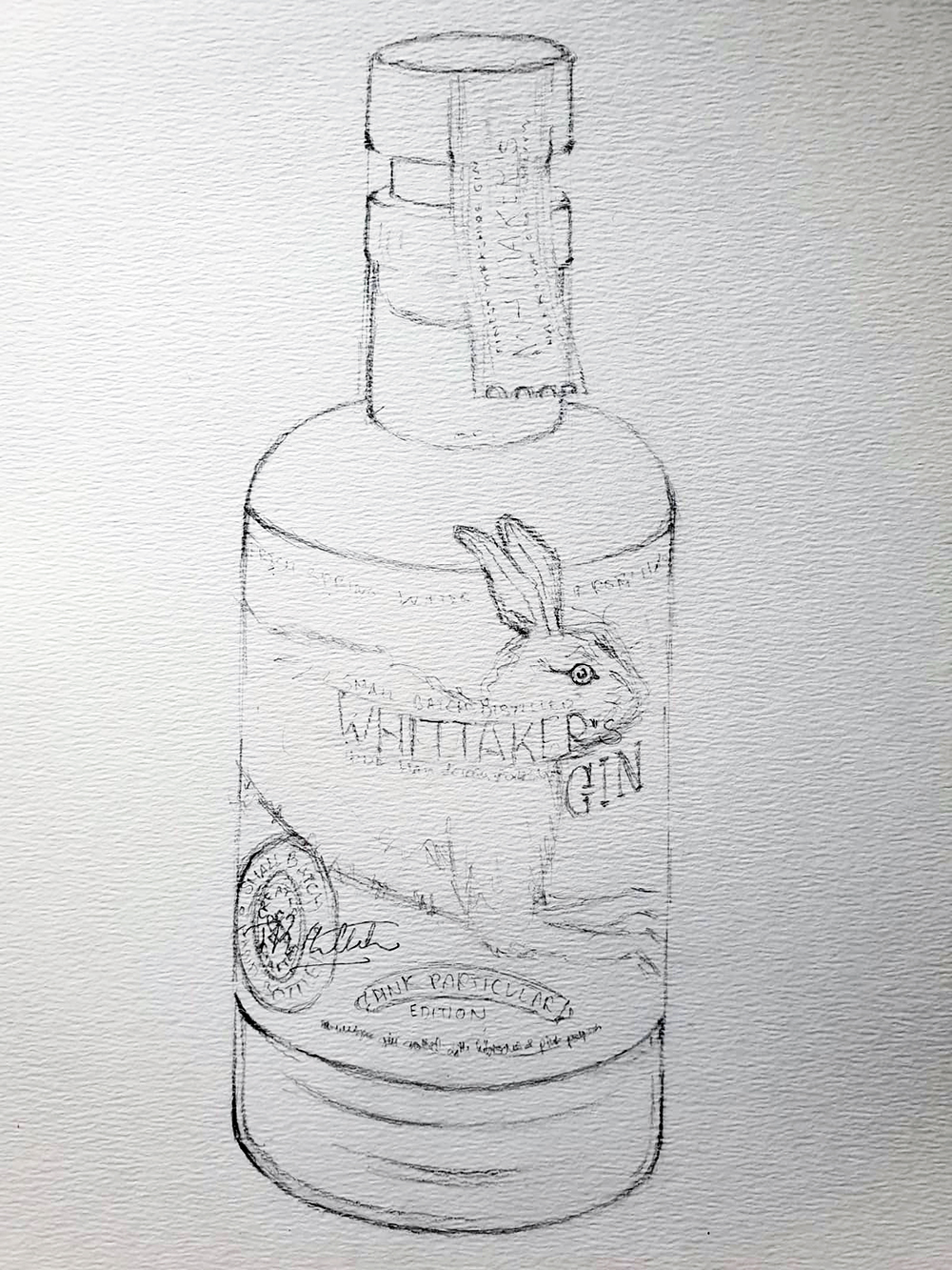 Developed sketch still life bottle