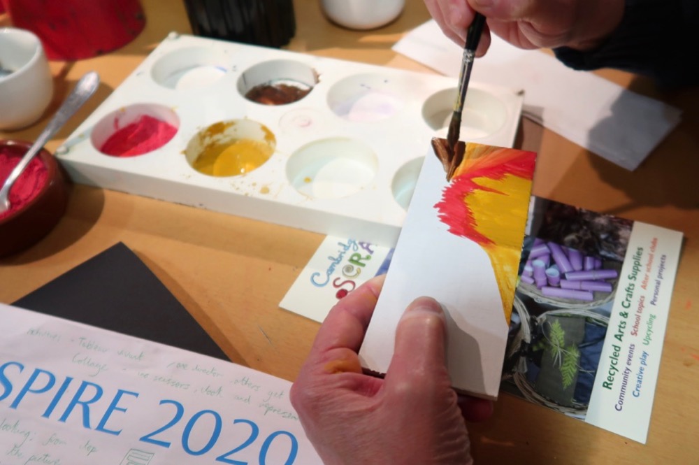 Teachers playing with egg tempera and colour