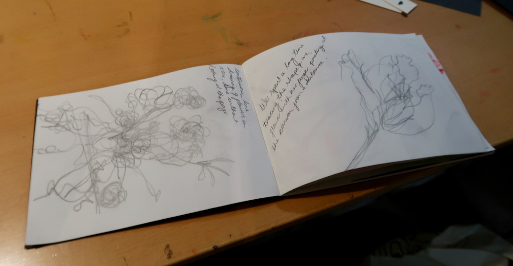 Sketchbook pages looking at de Heem's Flowers in a Glass Vase at the Fitzwilliam Museum, Cambridge