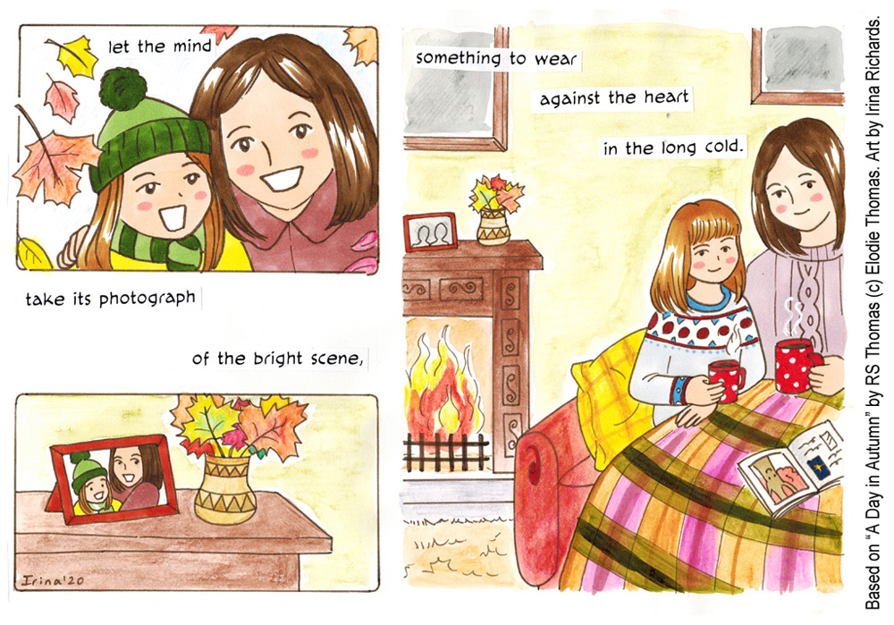 Finished page 4. Based on the poem "A Day in Autumn" by RS Thomas (c) Elodie Thomas. Art by Irina Richards.