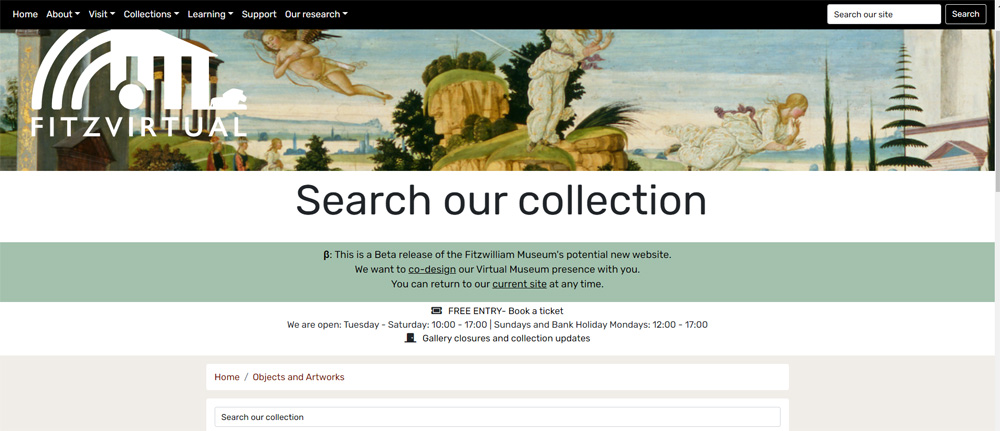 A screenshot from The Fitzwilliam Collections website