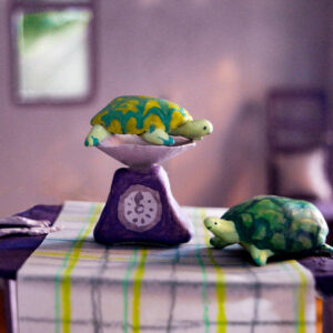 Tortoise On Scales for Esio Trot by Rosie Hurley