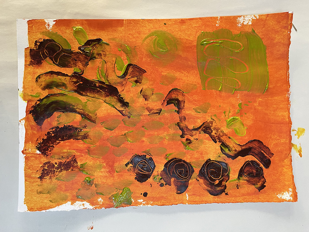 expressive painting on orange