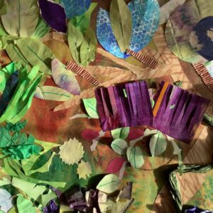 Explore paper and how it can be torn and cut to make shapes and form, before beginning to make a large scale collage.