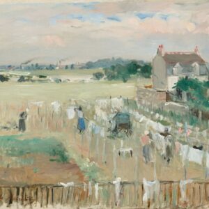 Hanging the Laundry out to Dry (1875) painting in high resolution by Berthe Morisot.