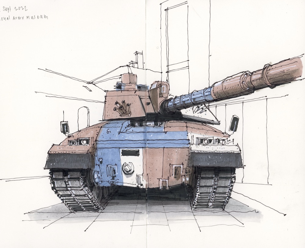 Tank Drawing Sitting Down by Phil Dean