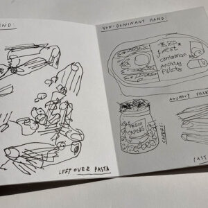 Pupils record what they eat in a day responding to different drawing prompts in handmade sketchbooks