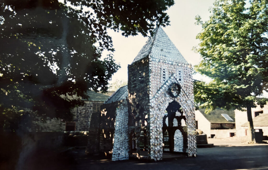 "Alcan Cathedral of Cans" Sculpture to raise awareness about recycling, Abbeydale Industrial Hamlet, Sheffield 1991